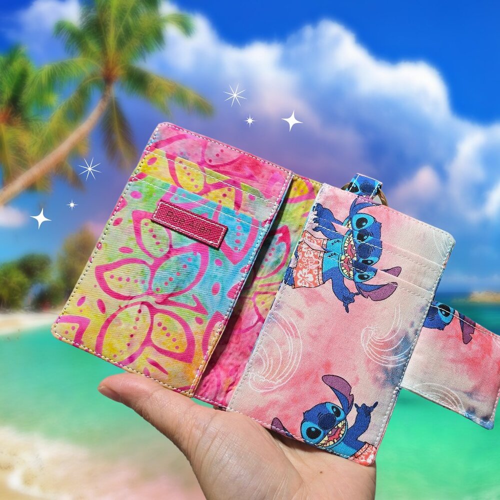 Handmade Disney Stitch Fabric Credit Card Wallet with Keyring